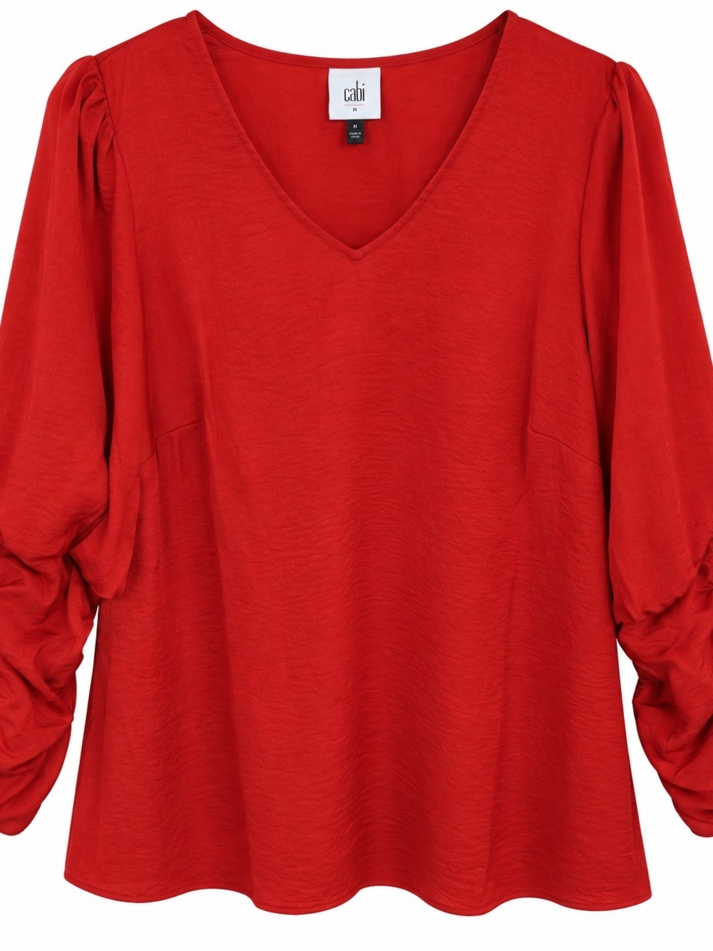 Cabi Red V-Neck Ruched Sleeve Women's Top